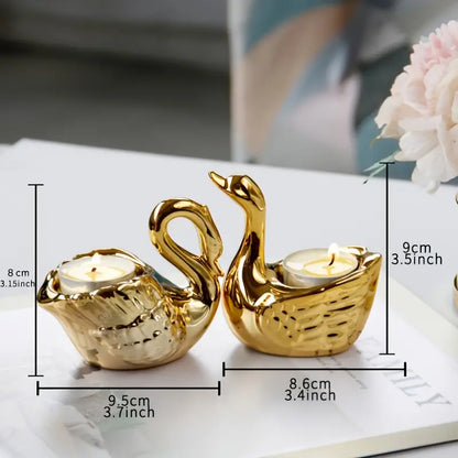 Golden Ceramic Swan Candle Holder for Romantic Decor