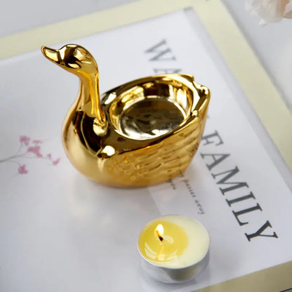 Golden Ceramic Swan Candle Holder for Romantic Decor
