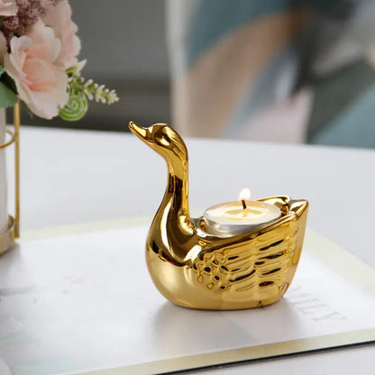 Golden Ceramic Swan Candle Holder for Romantic Decor