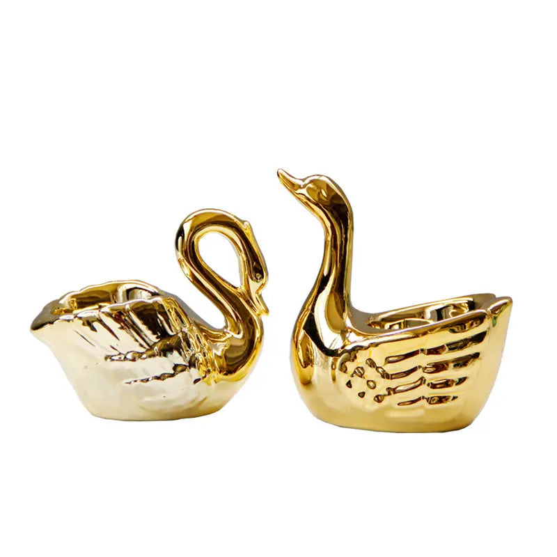 Golden Ceramic Swan Candle Holder for Romantic Decor